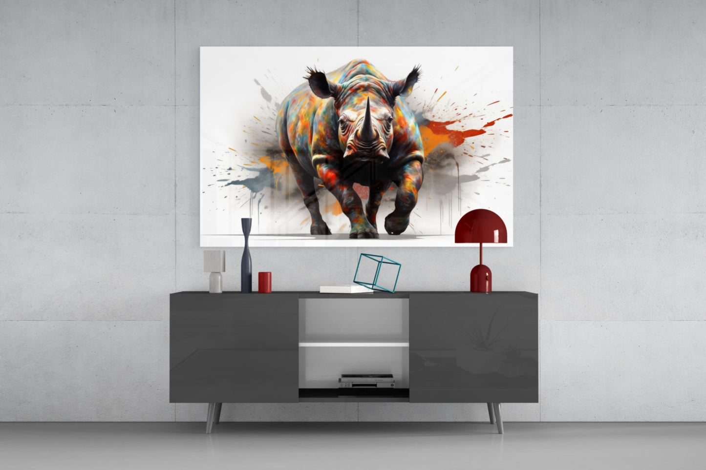 Rhino Power of Colors Glass Wall Art