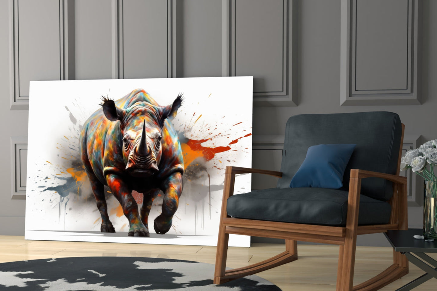 Rhino Power of Colors Glass Wall Art