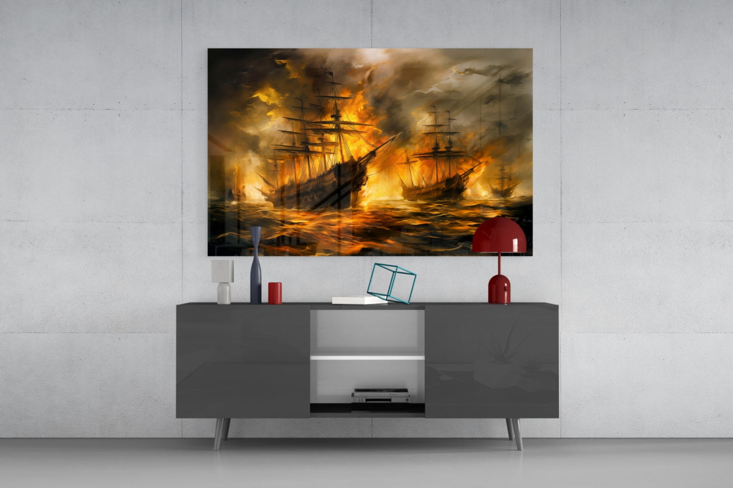 Navy in Flames Glass Wall Art