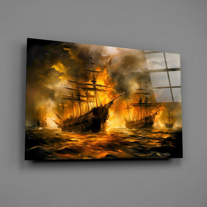 Navy in Flames Glass Wall Art