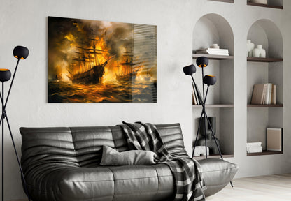 Navy in Flames Glass Wall Art