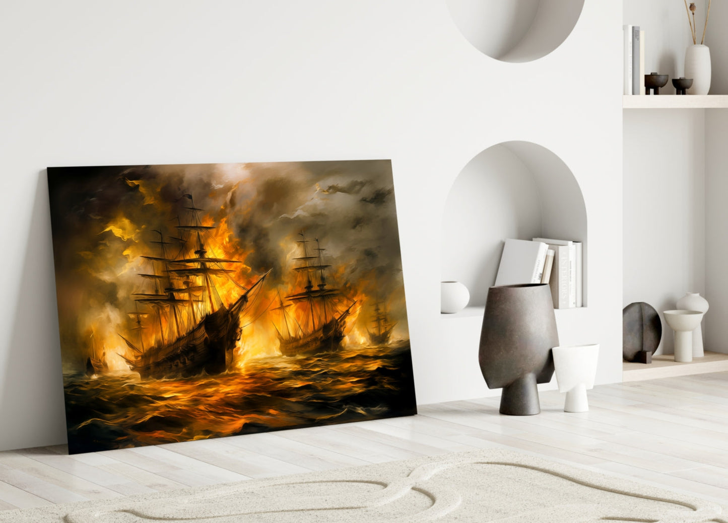 Navy in Flames Glass Wall Art