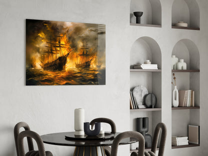 Navy in Flames Glass Wall Art