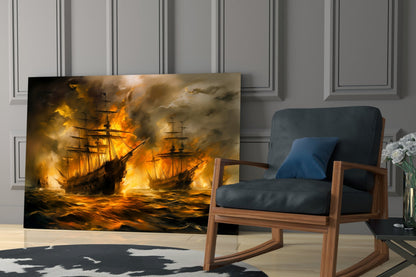 Navy in Flames Glass Wall Art