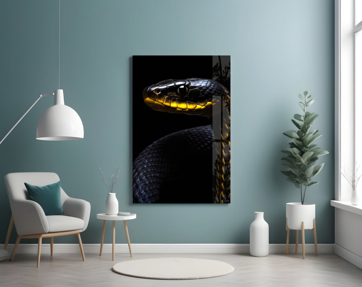 Black and Yellow Viper Glass Wall Art