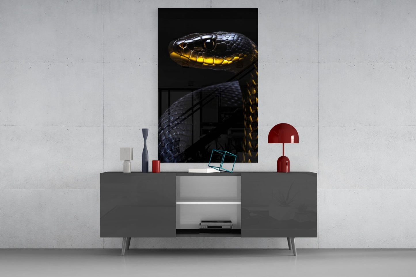 Black and Yellow Viper Glass Wall Art