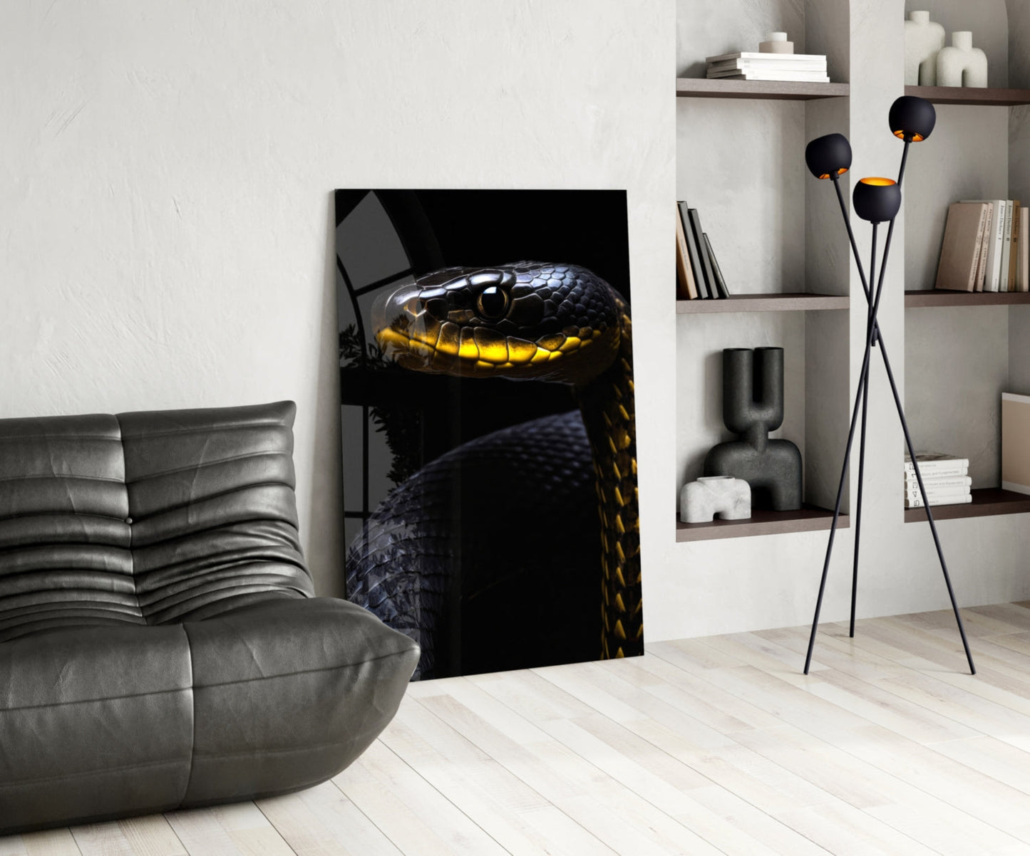 Black and Yellow Viper Glass Wall Art