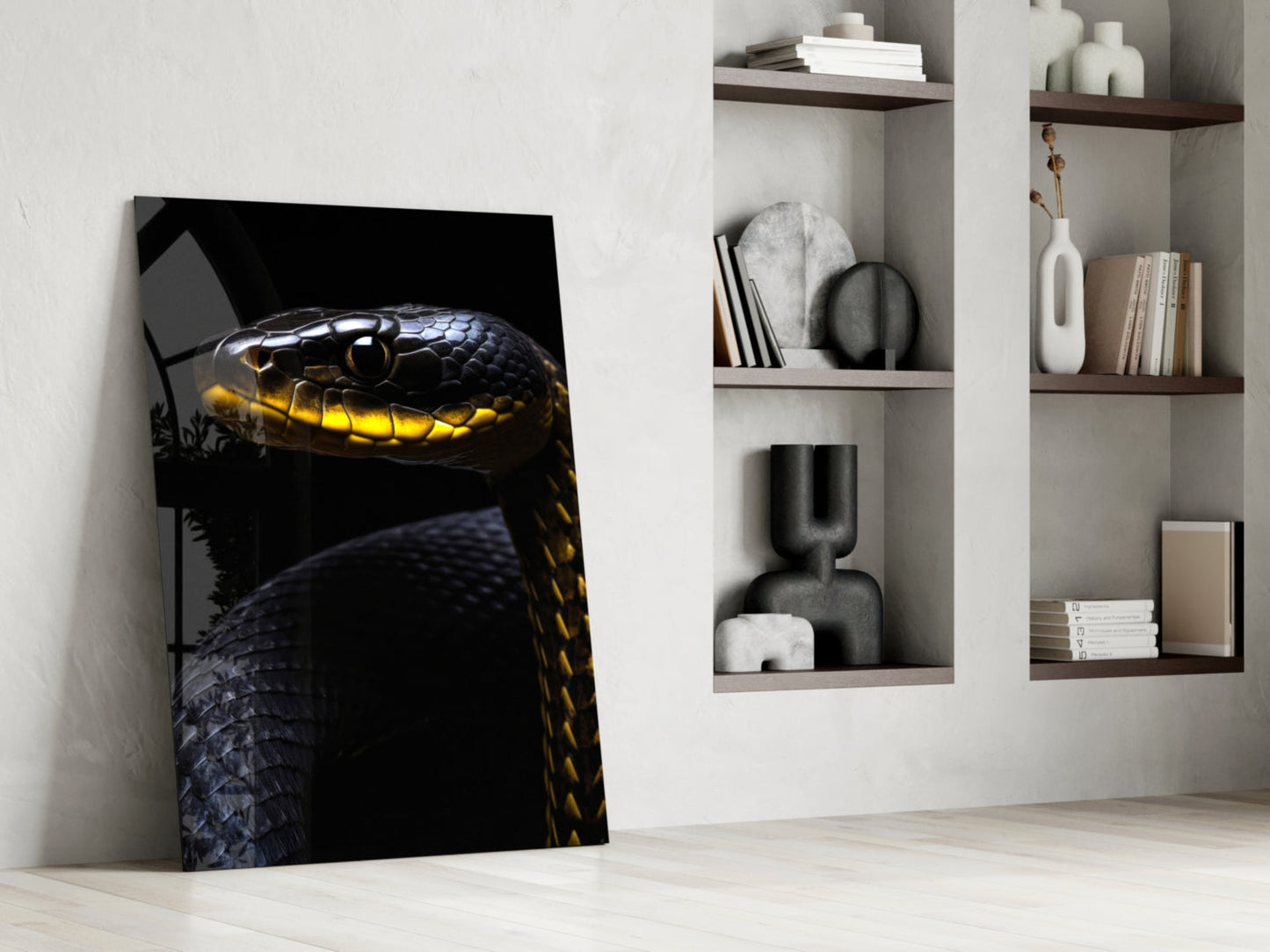 Black and Yellow Viper Glass Wall Art