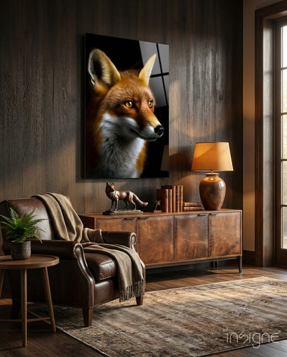 Red fox portrait glass wall art