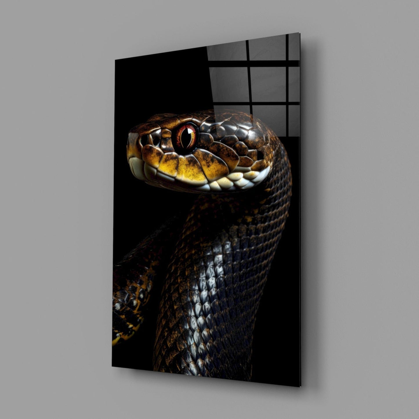 Golden-Eyed Black Snake Glass Wall Art