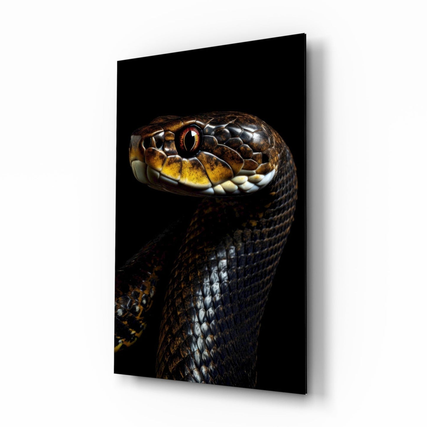 Golden-Eyed Black Snake Glass Wall Art