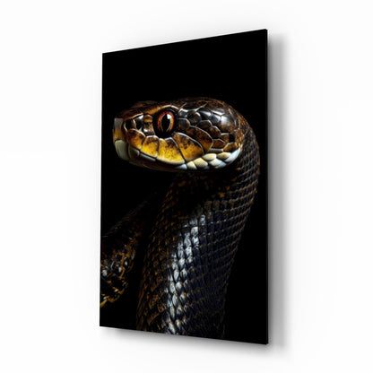 Golden-Eyed Black Snake Glass Wall Art