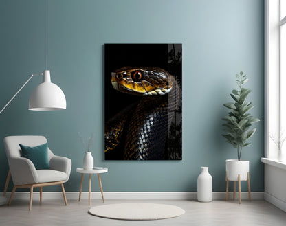 Golden-Eyed Black Snake Glass Wall Art