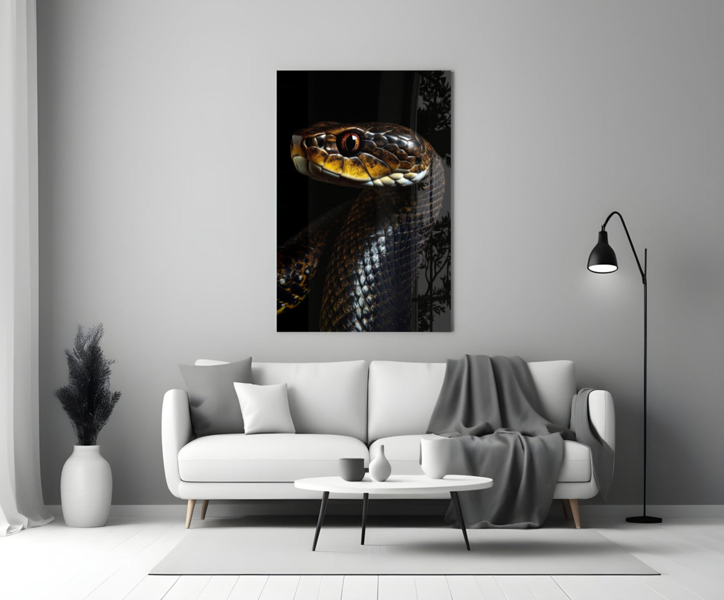 Golden-Eyed Black Snake Glass Wall Art