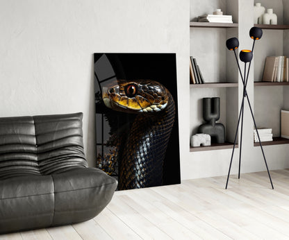 Golden-Eyed Black Snake Glass Wall Art