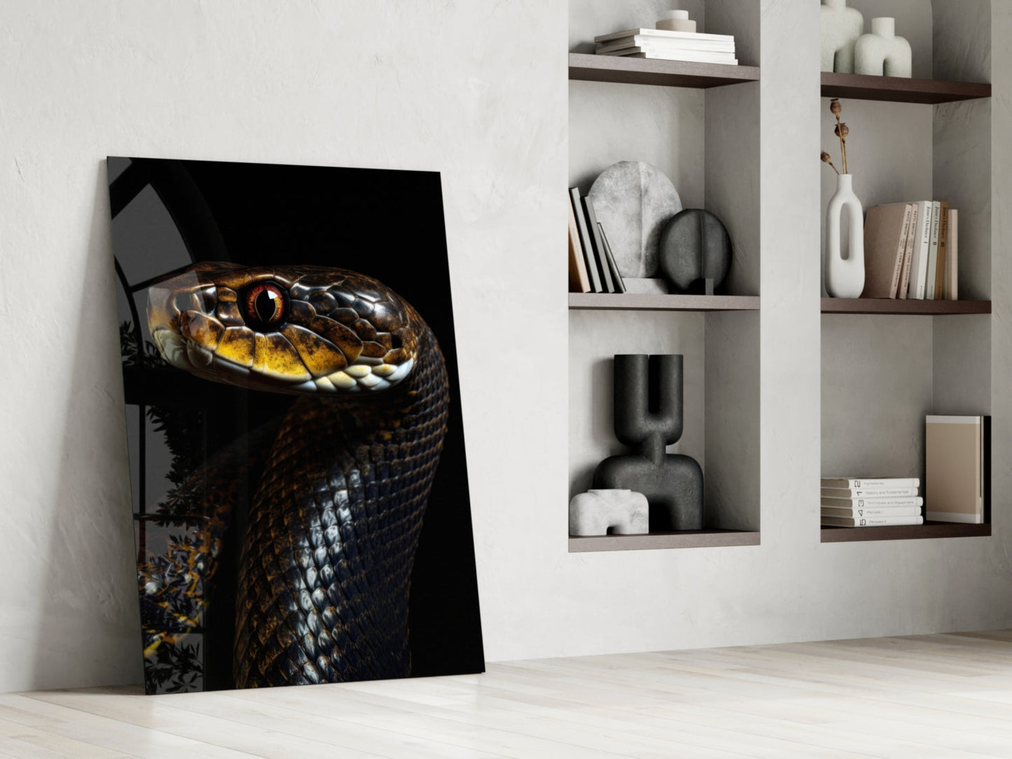Golden-Eyed Black Snake Glass Wall Art