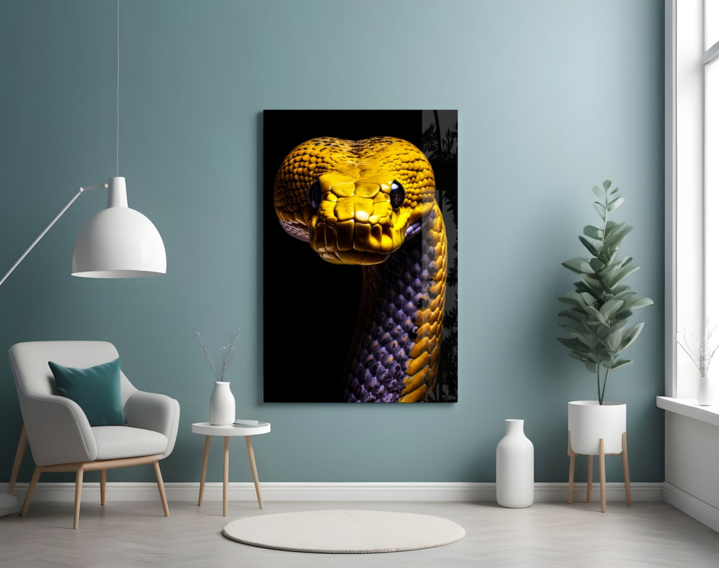Golden Headed Snake Glass Wall Art