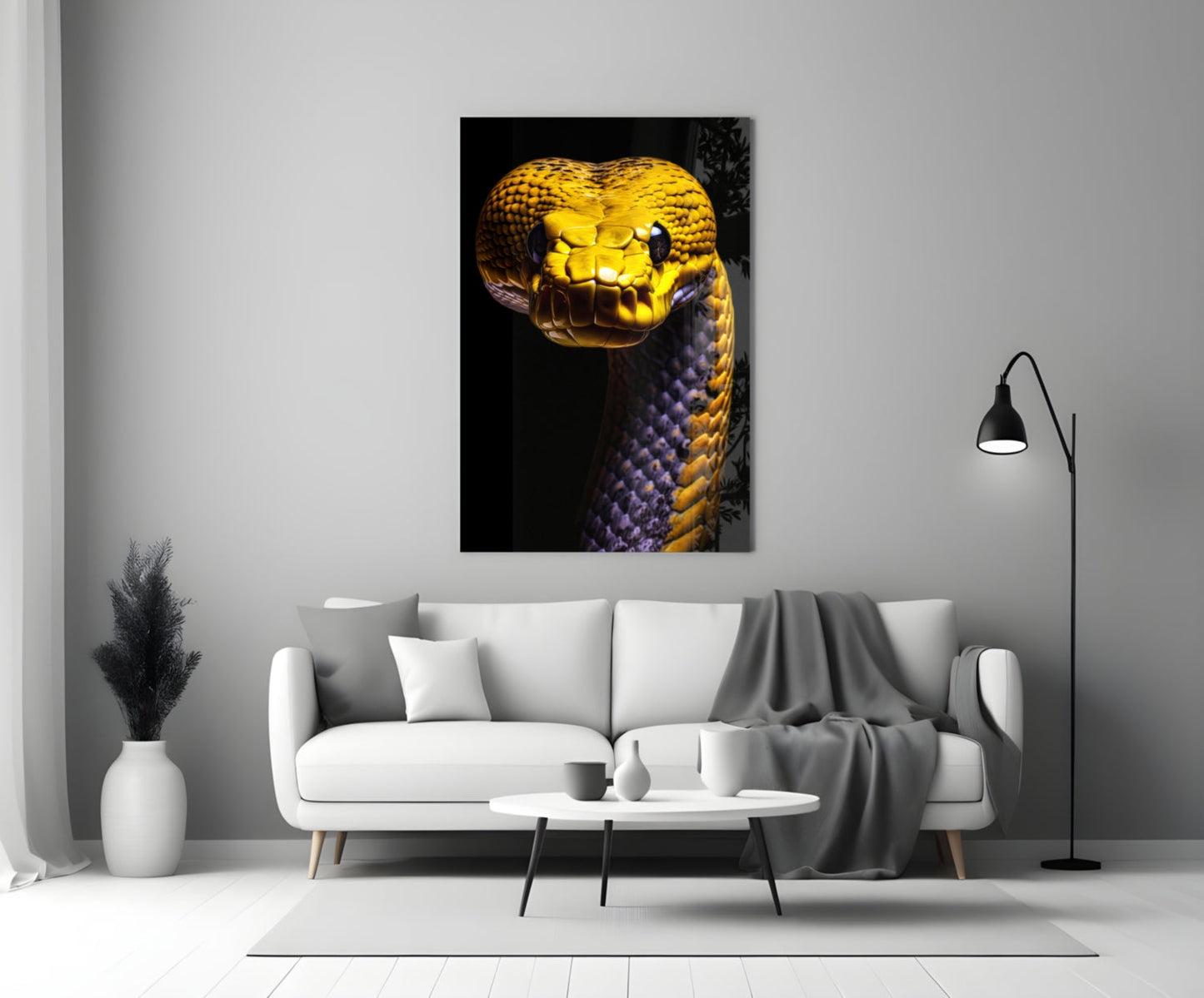 Golden Headed Snake Glass Wall Art