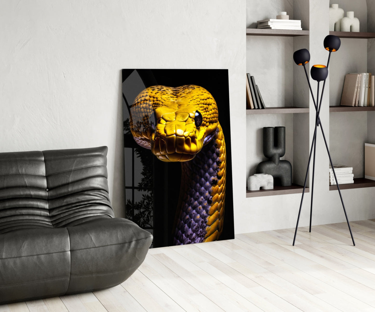 Golden Headed Snake Glass Wall Art