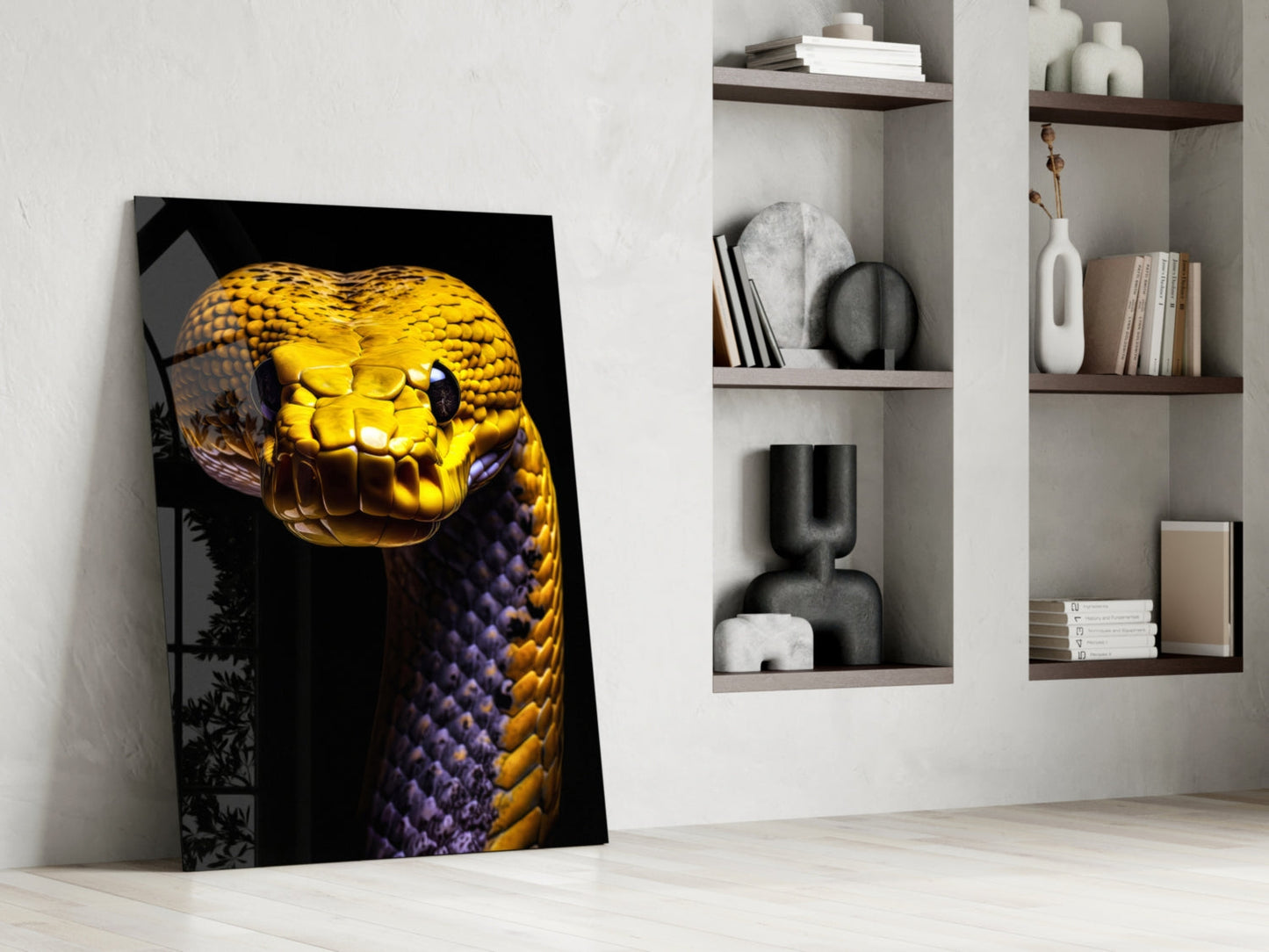 Golden Headed Snake Glass Wall Art