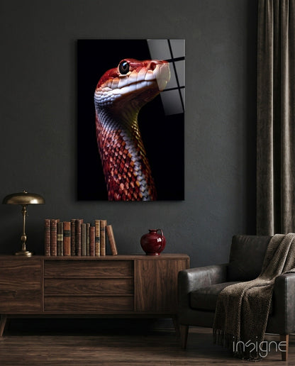 Fiery serpent coral red snake glass wall art