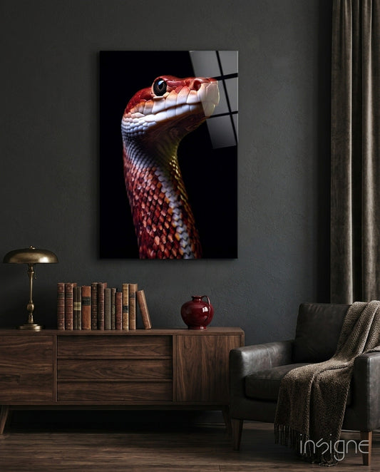 Fiery serpent coral red snake glass wall art