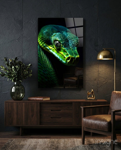 Emerald green viper glass wall art