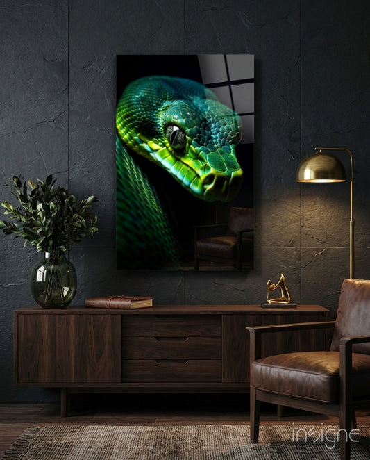 Emerald green viper glass wall art