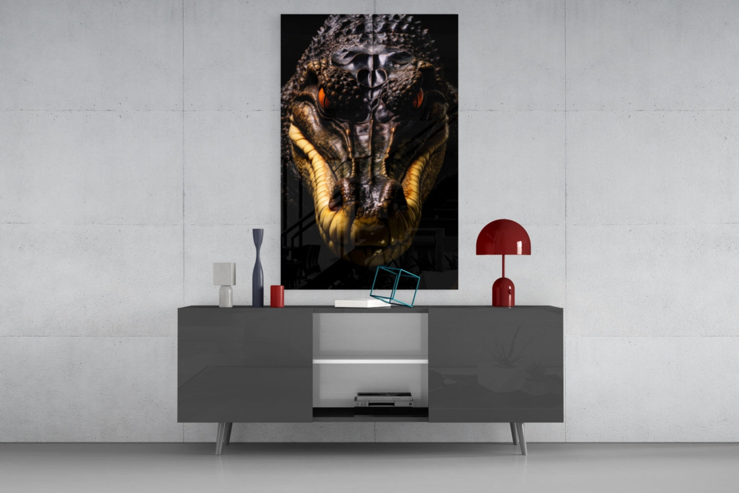 Black Caiman Glass Wall Art