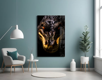 Black Caiman Glass Wall Art