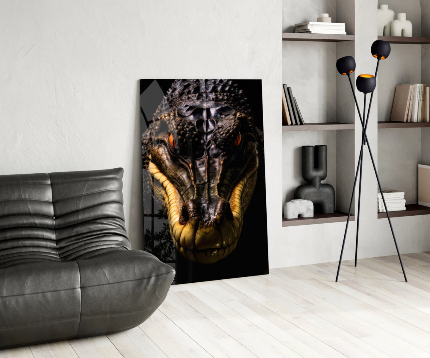 Black Caiman Glass Wall Art