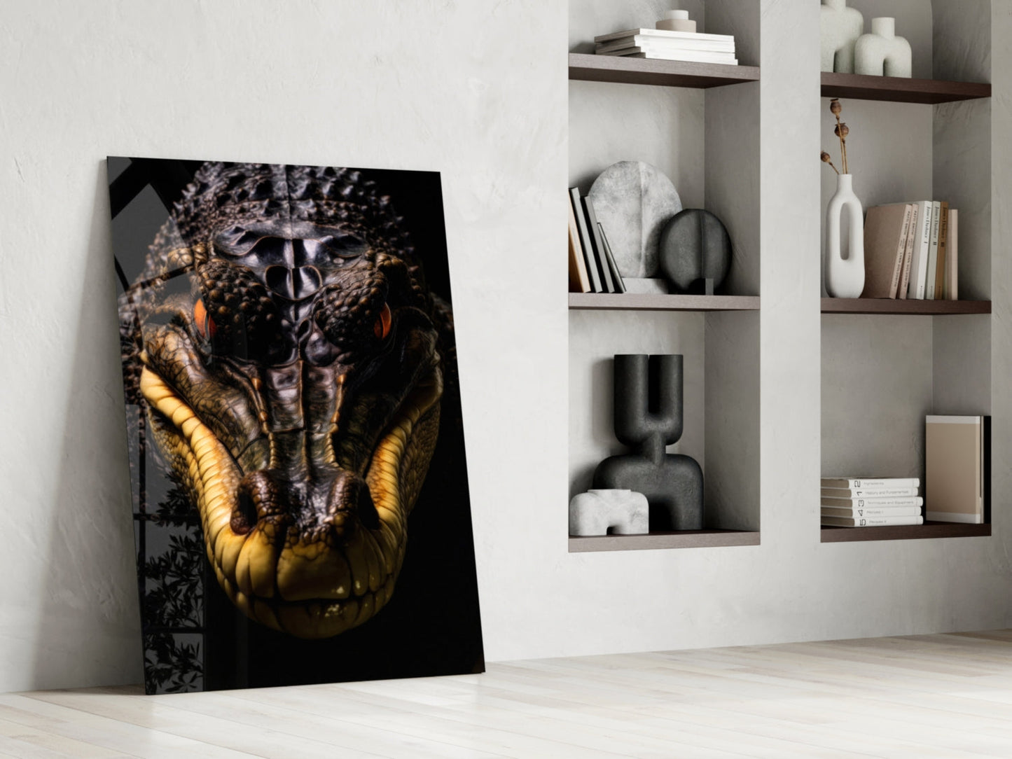 Black Caiman Glass Wall Art