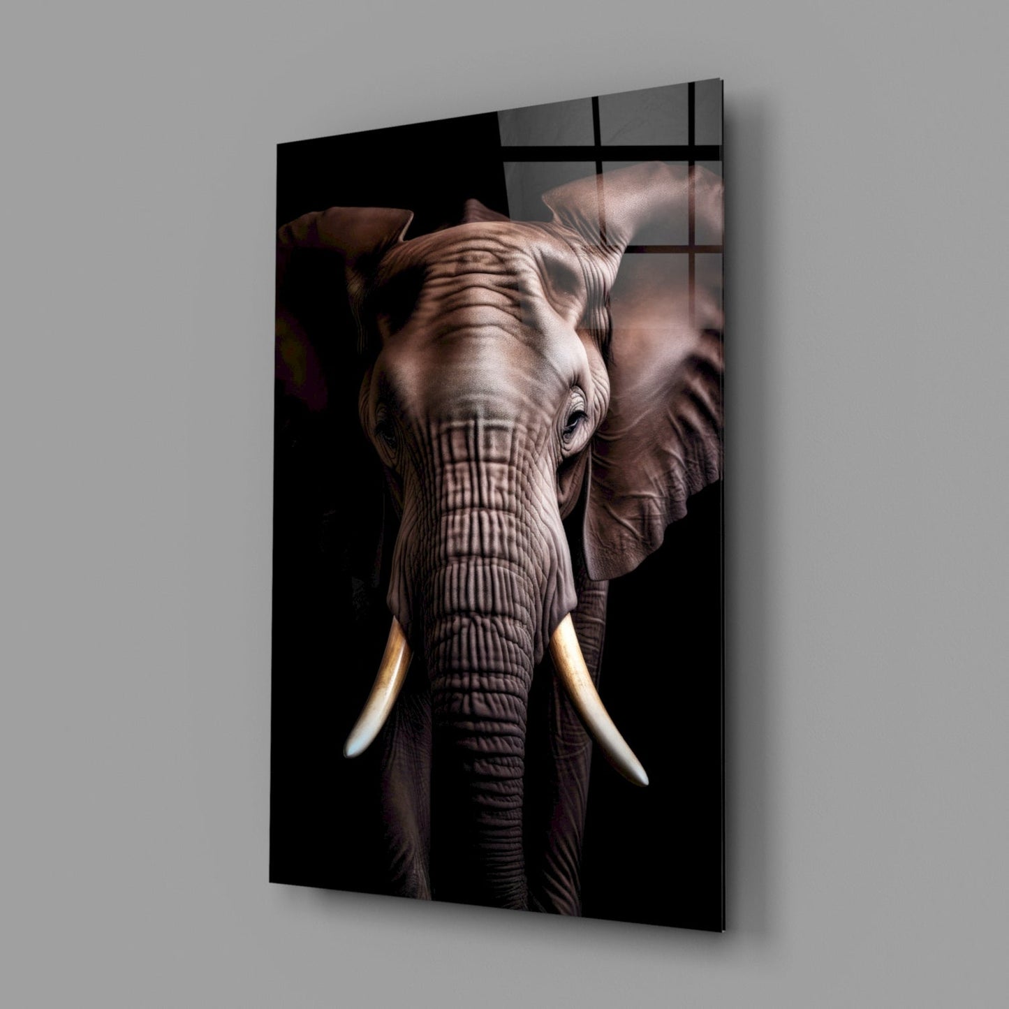 Wise Elephant Head-On Portrait Glass Wall Art