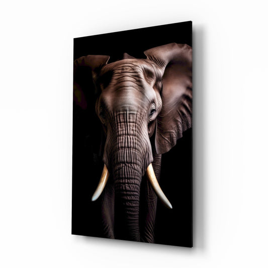 Wise Elephant Head-On Portrait Glass Wall Art