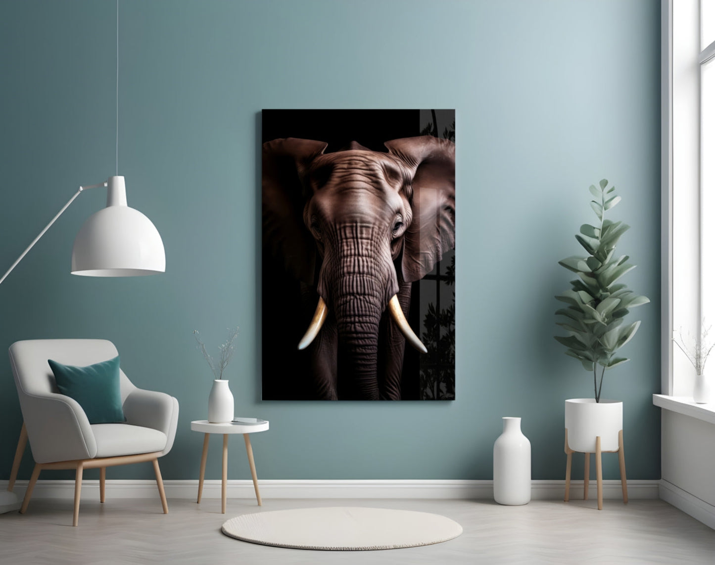Wise Elephant Head-On Portrait Glass Wall Art