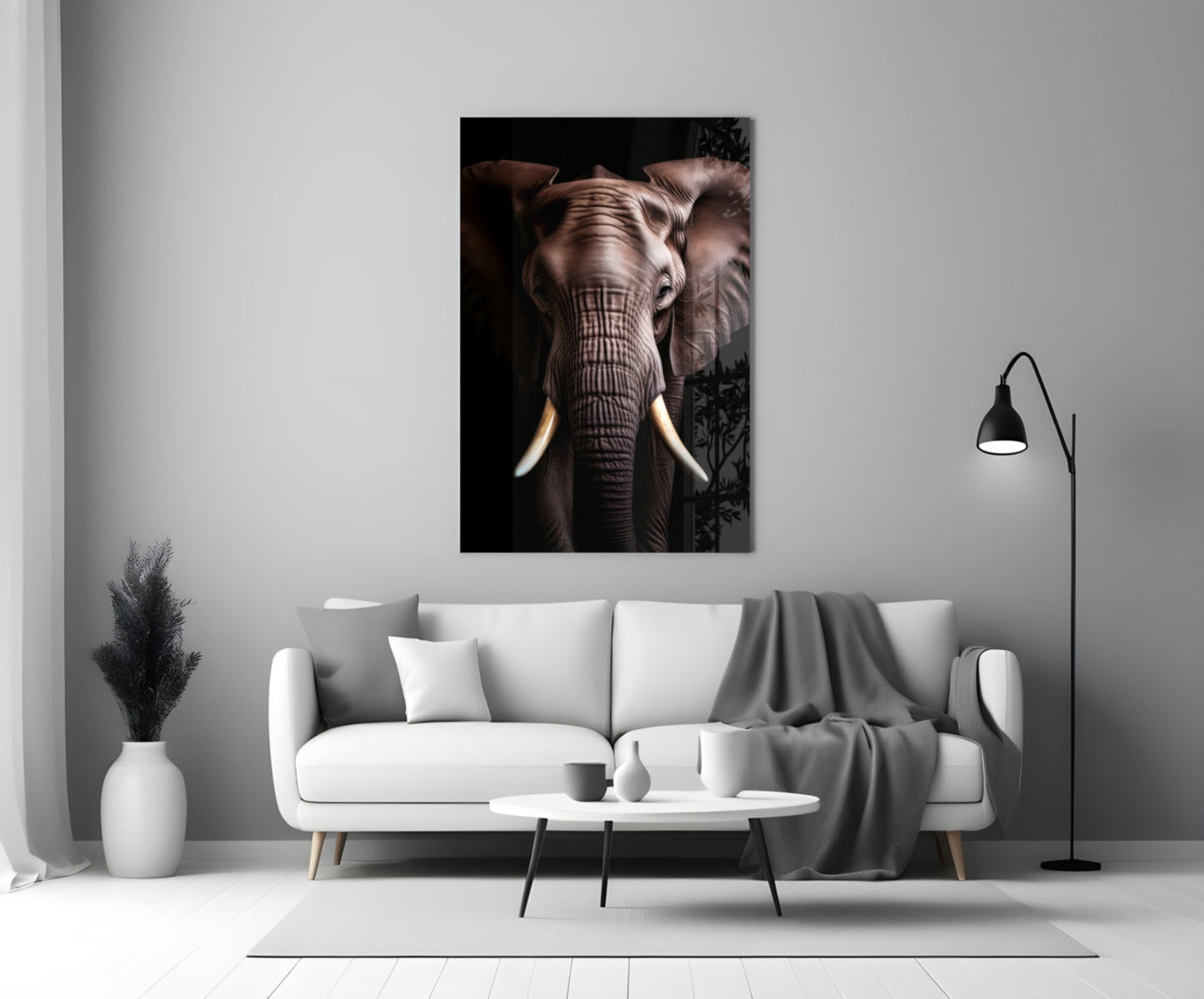 Wise Elephant Head-On Portrait Glass Wall Art