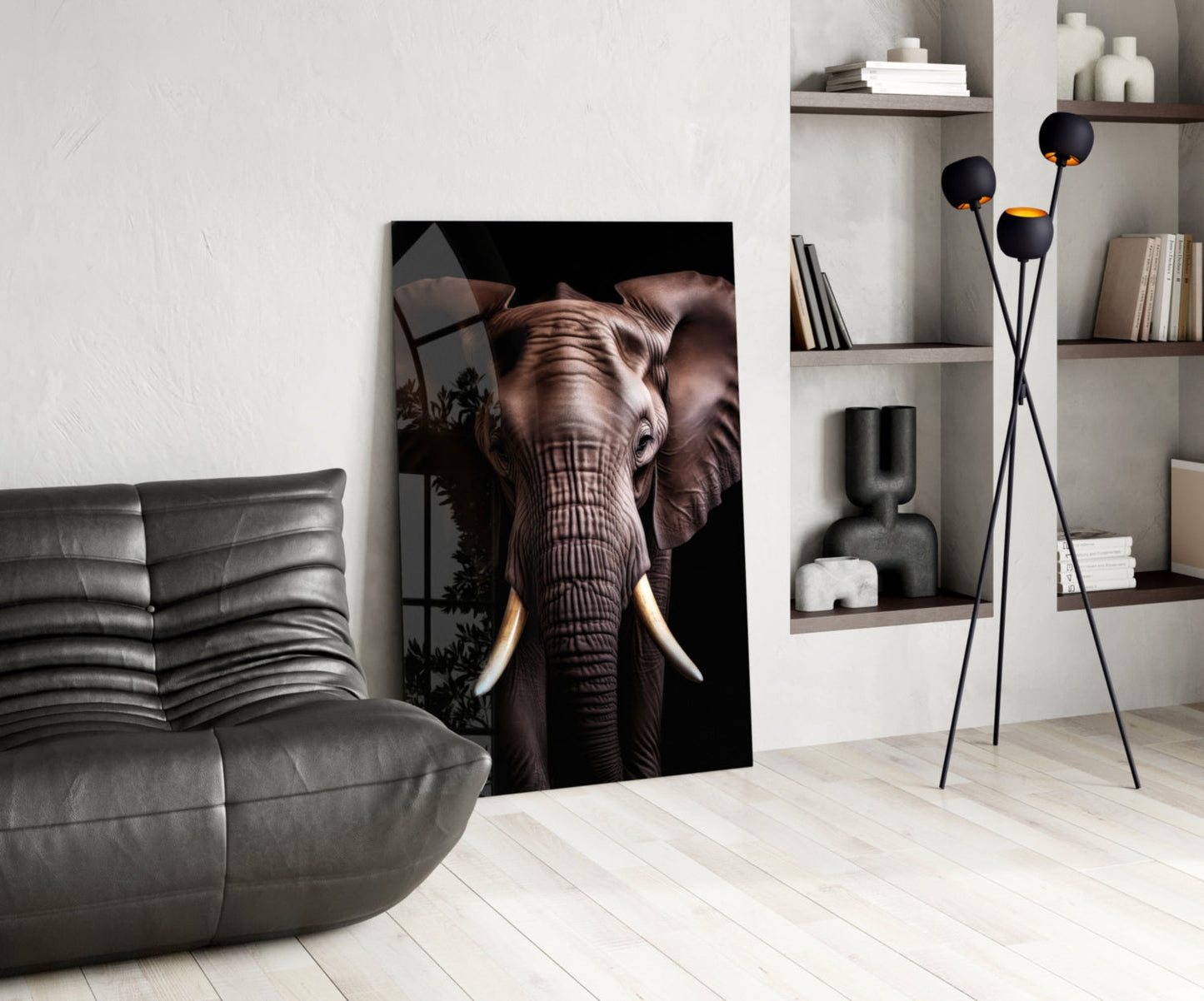Wise Elephant Head-On Portrait Glass Wall Art