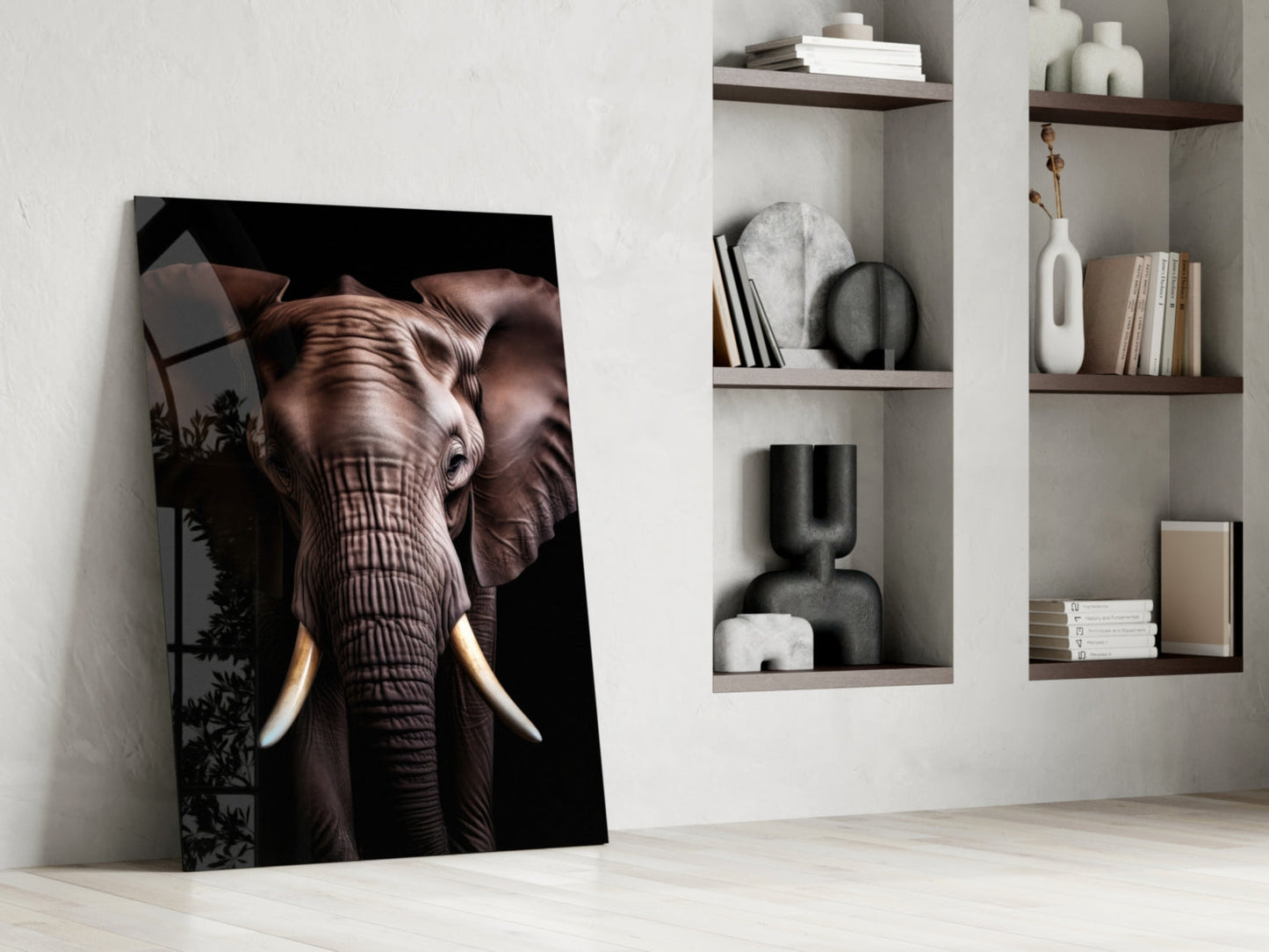 Wise Elephant Head-On Portrait Glass Wall Art