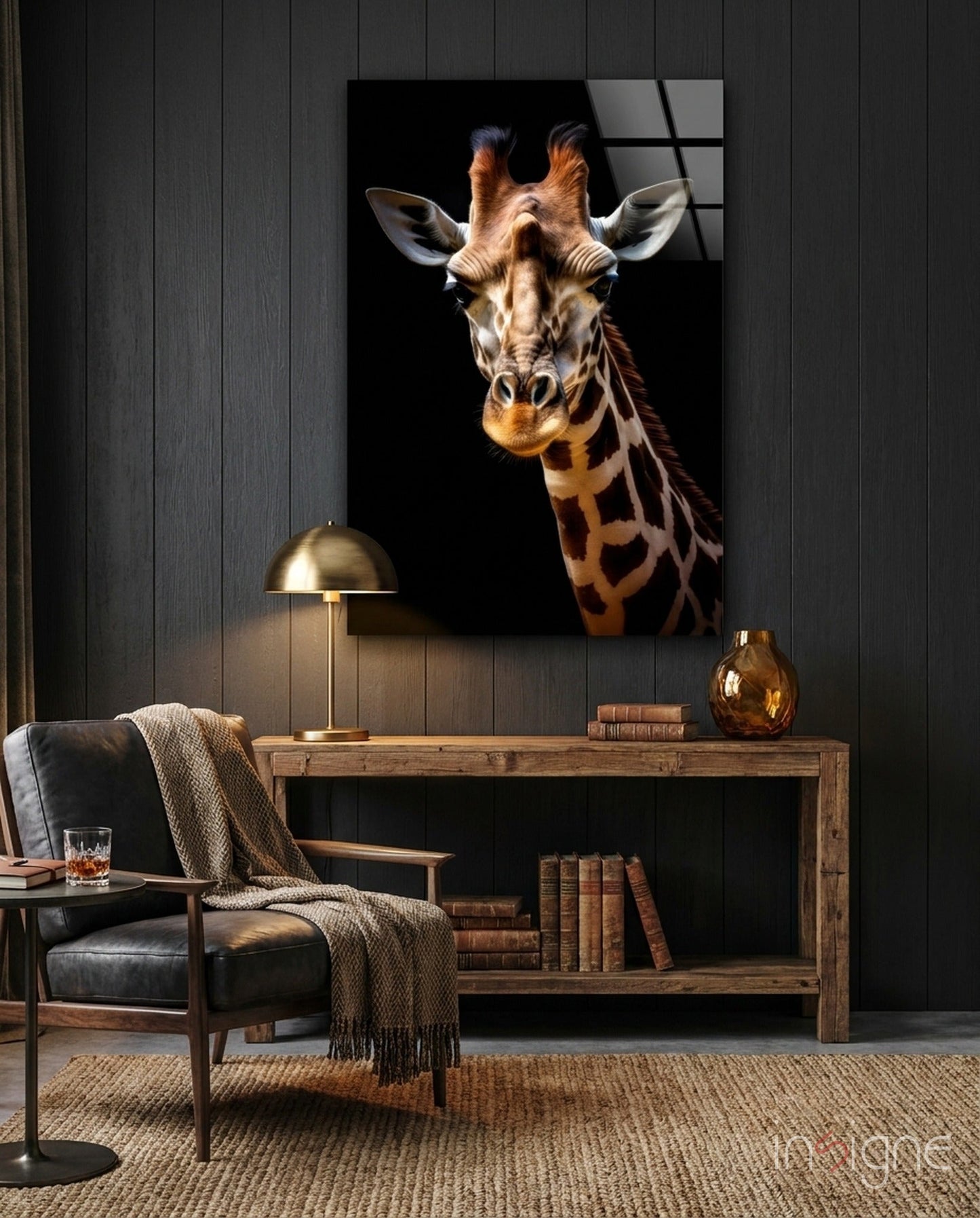 Gentle giraffe safari portrait glass wall art