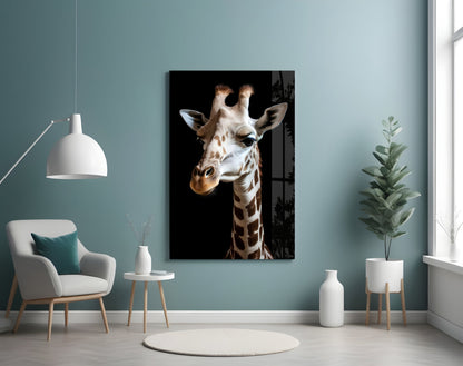 Light Colored Giraffe Portrait Glass Wall Art