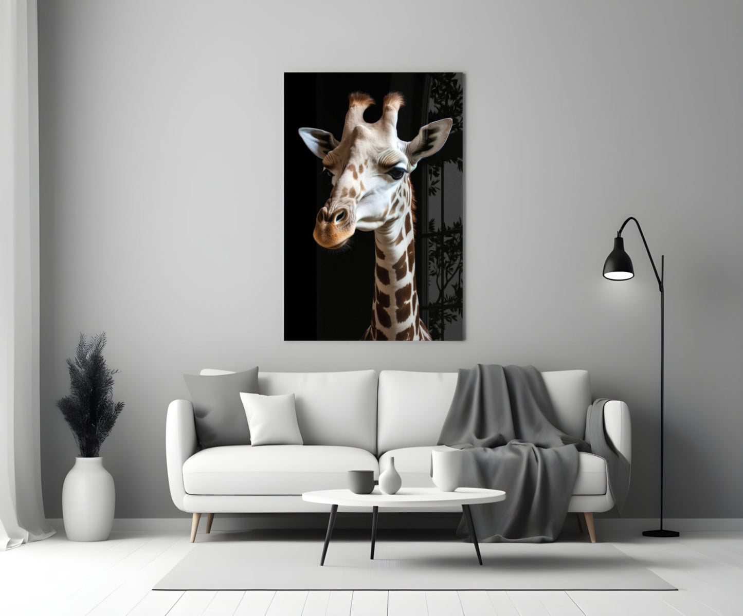Light Colored Giraffe Portrait Glass Wall Art