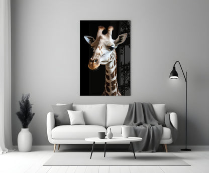 Light Colored Giraffe Portrait Glass Wall Art