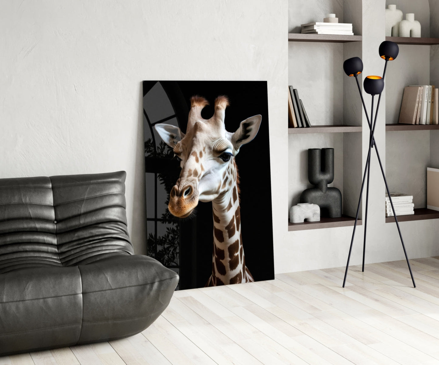 Light Colored Giraffe Portrait Glass Wall Art