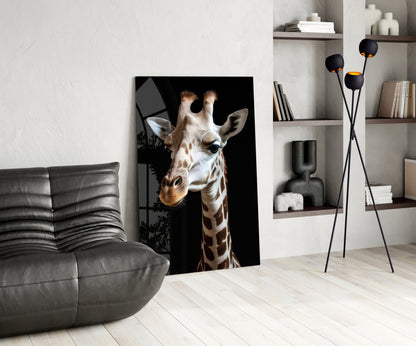 Light Colored Giraffe Portrait Glass Wall Art