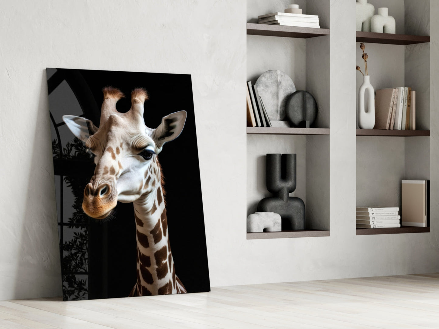 Light Colored Giraffe Portrait Glass Wall Art