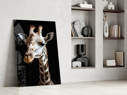 Light Colored Giraffe Portrait Glass Wall Art