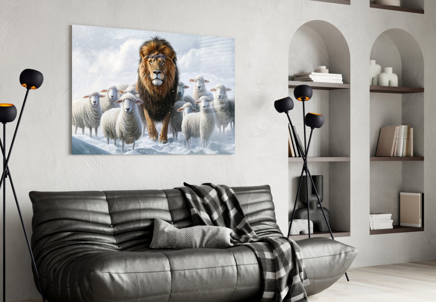 Lion and the Lambs Glass Wall Art