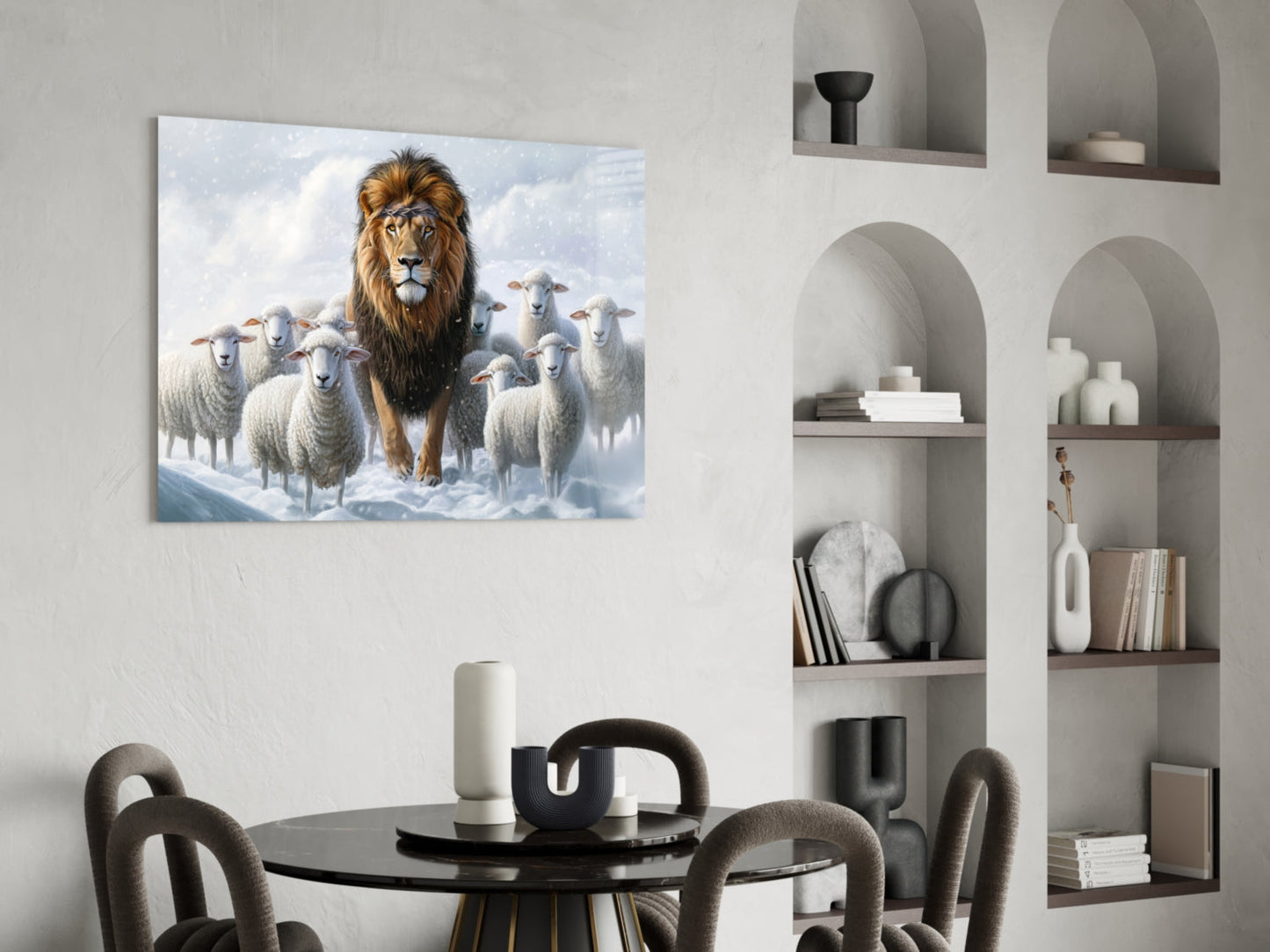 Lion and the Lambs Glass Wall Art