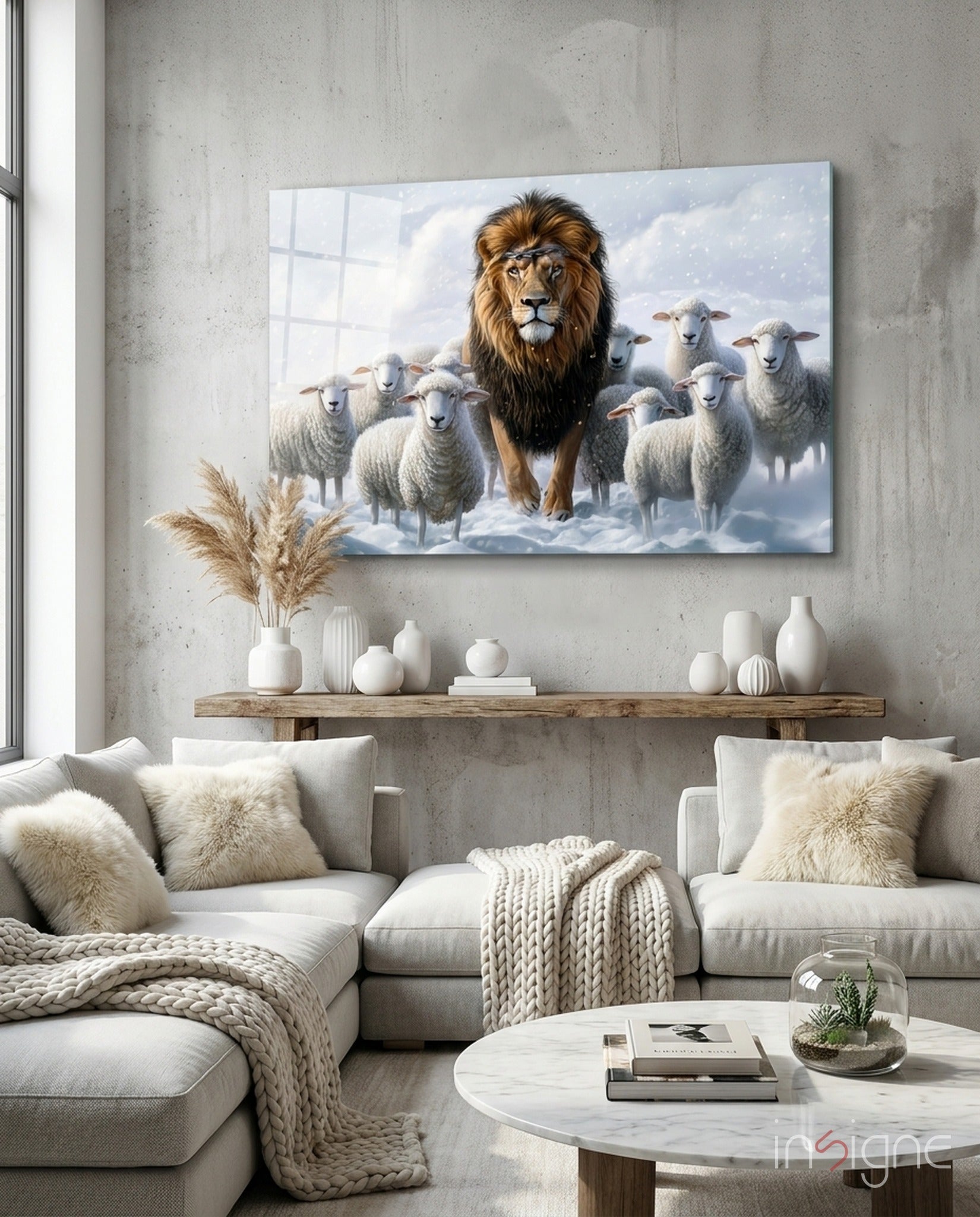 Lion and the Lambs glass wall art design