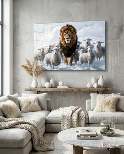 Lion and the Lambs glass wall art design